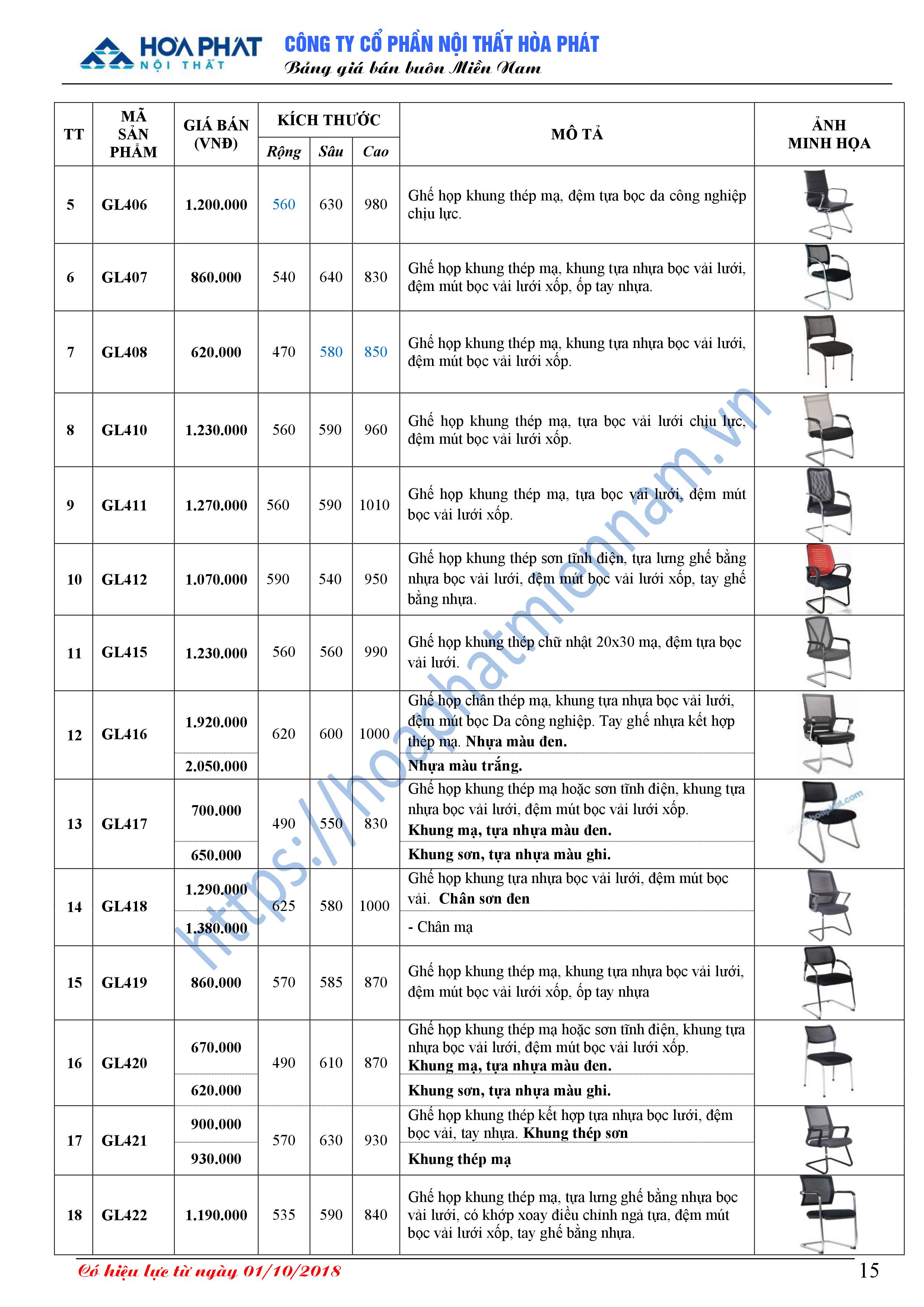 Bang bao gia ghe Hoa Phat 15