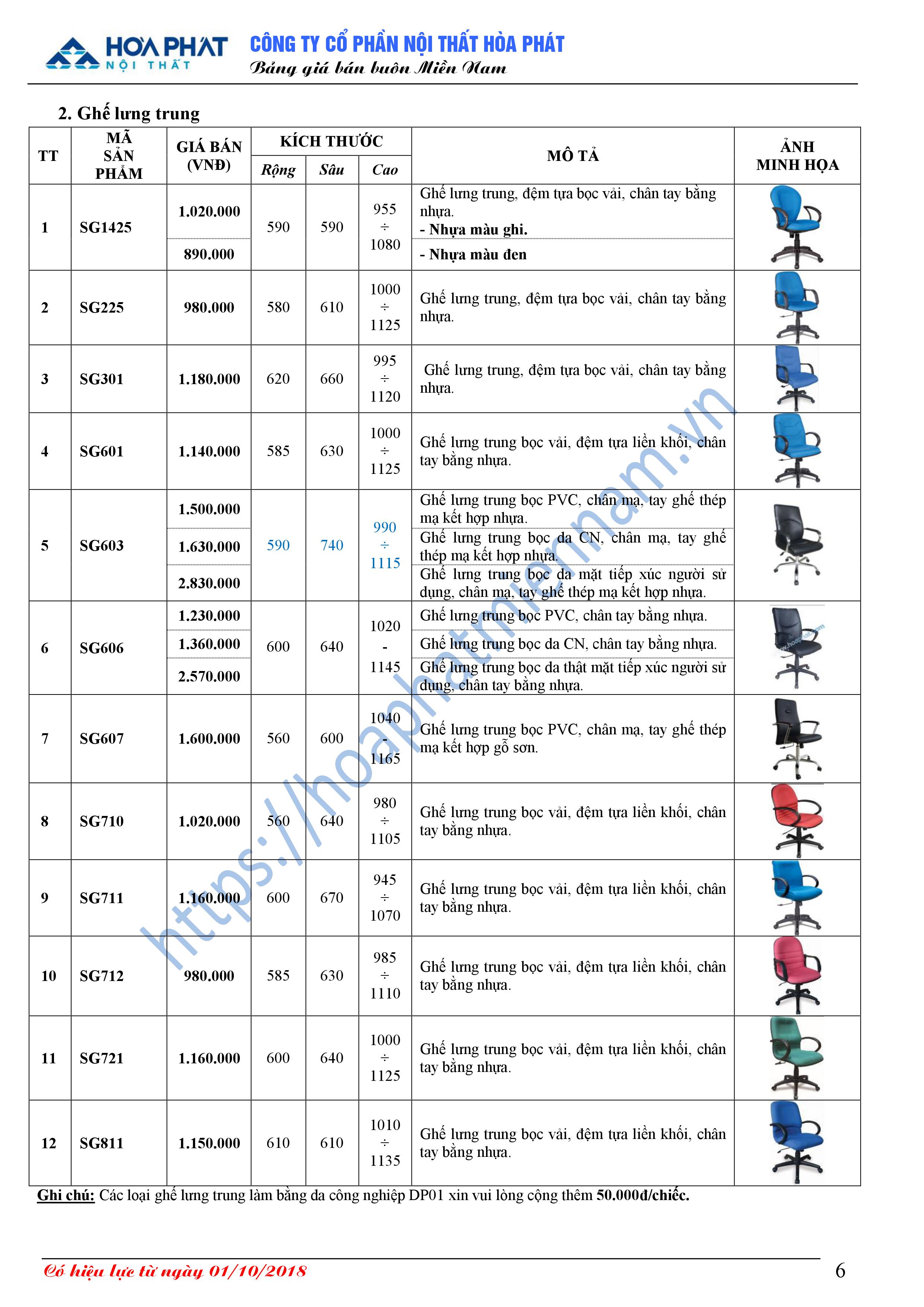 Bang bao gia ghe Hoa Phat 6