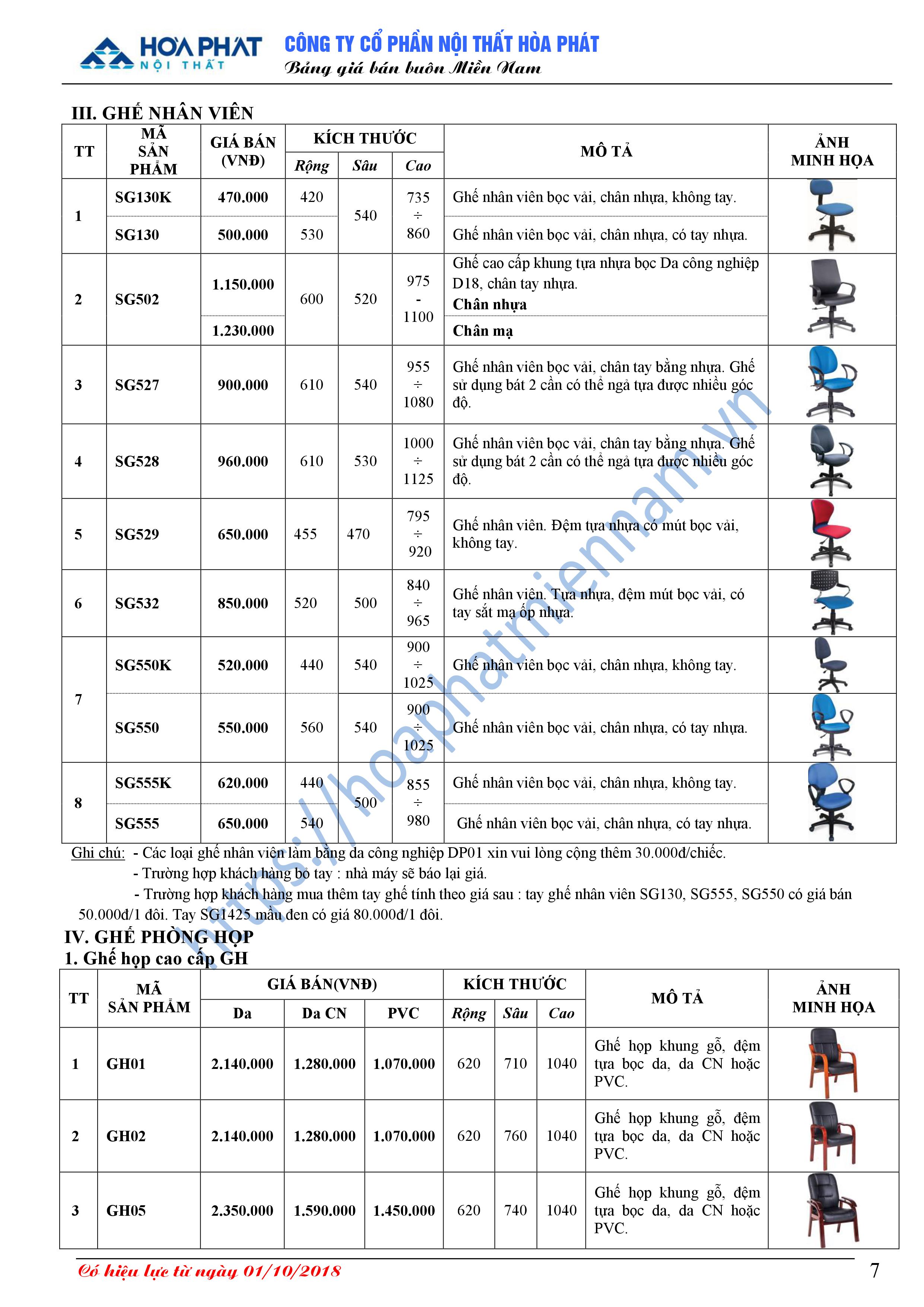 Bang bao gia ghe Hoa Phat 7