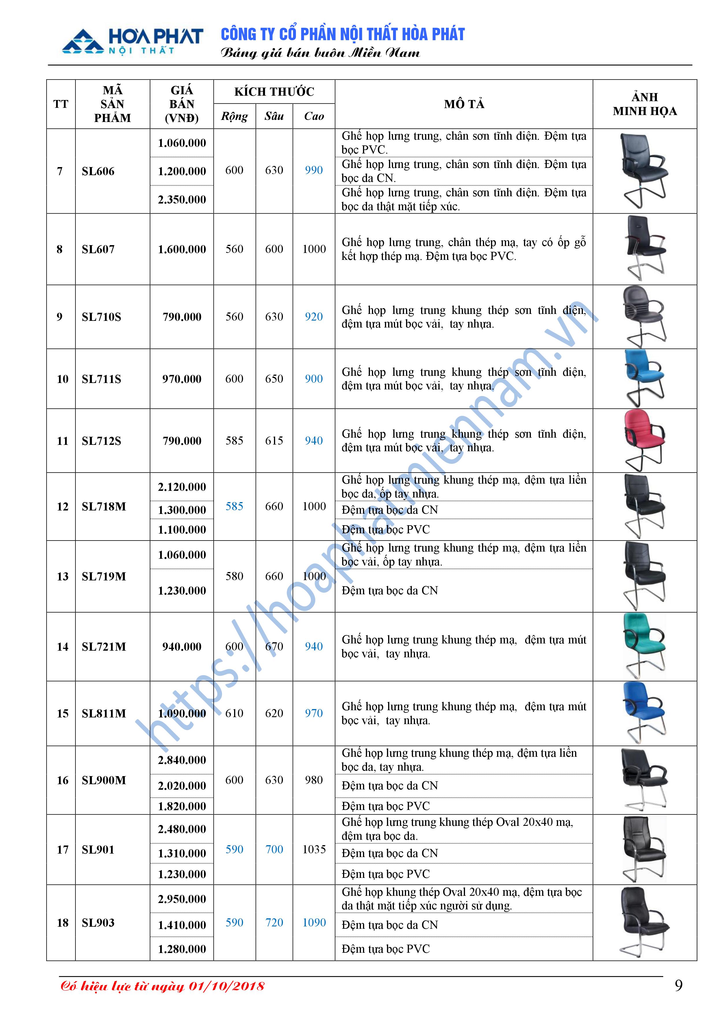 Bang bao gia ghe Hoa Phat 9