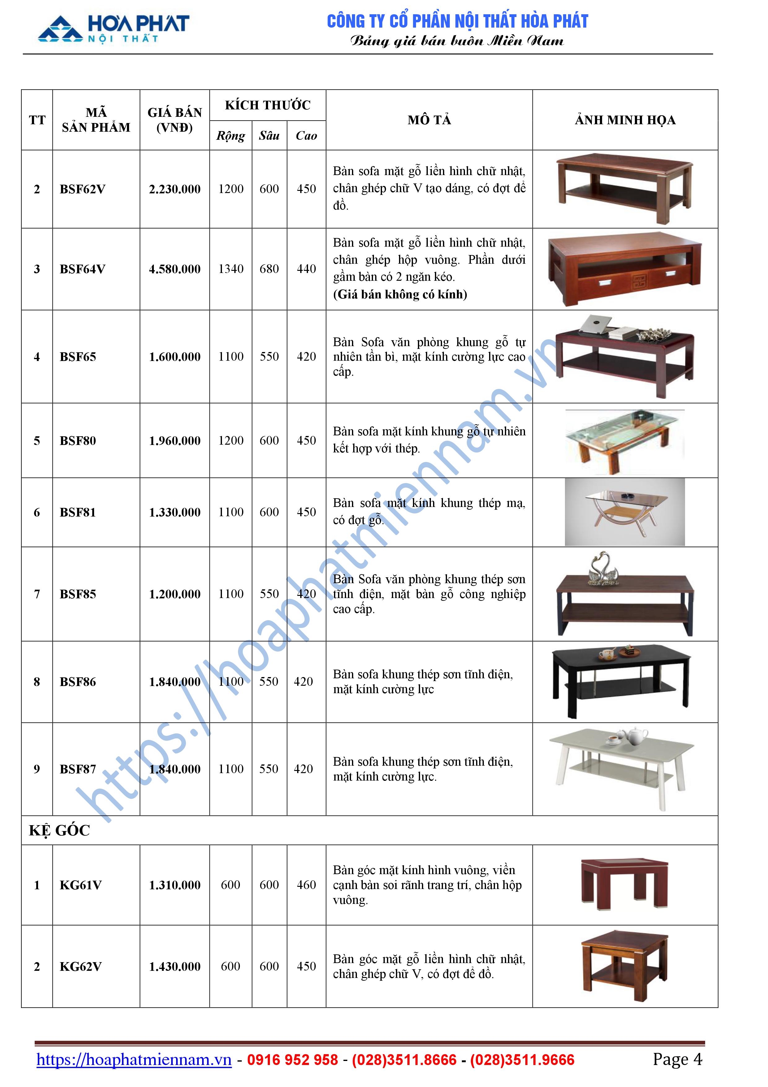 Bang bao gia sofa van phong Hoa Phat 4