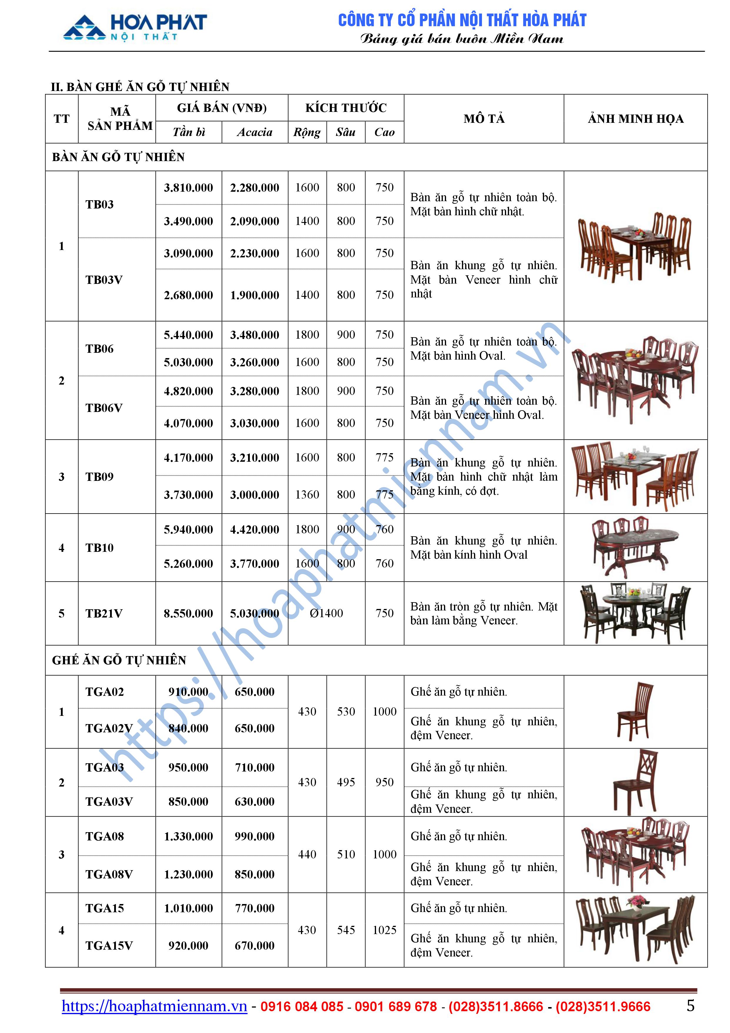 bang bao gia ban ghe an Hoa Phat 5