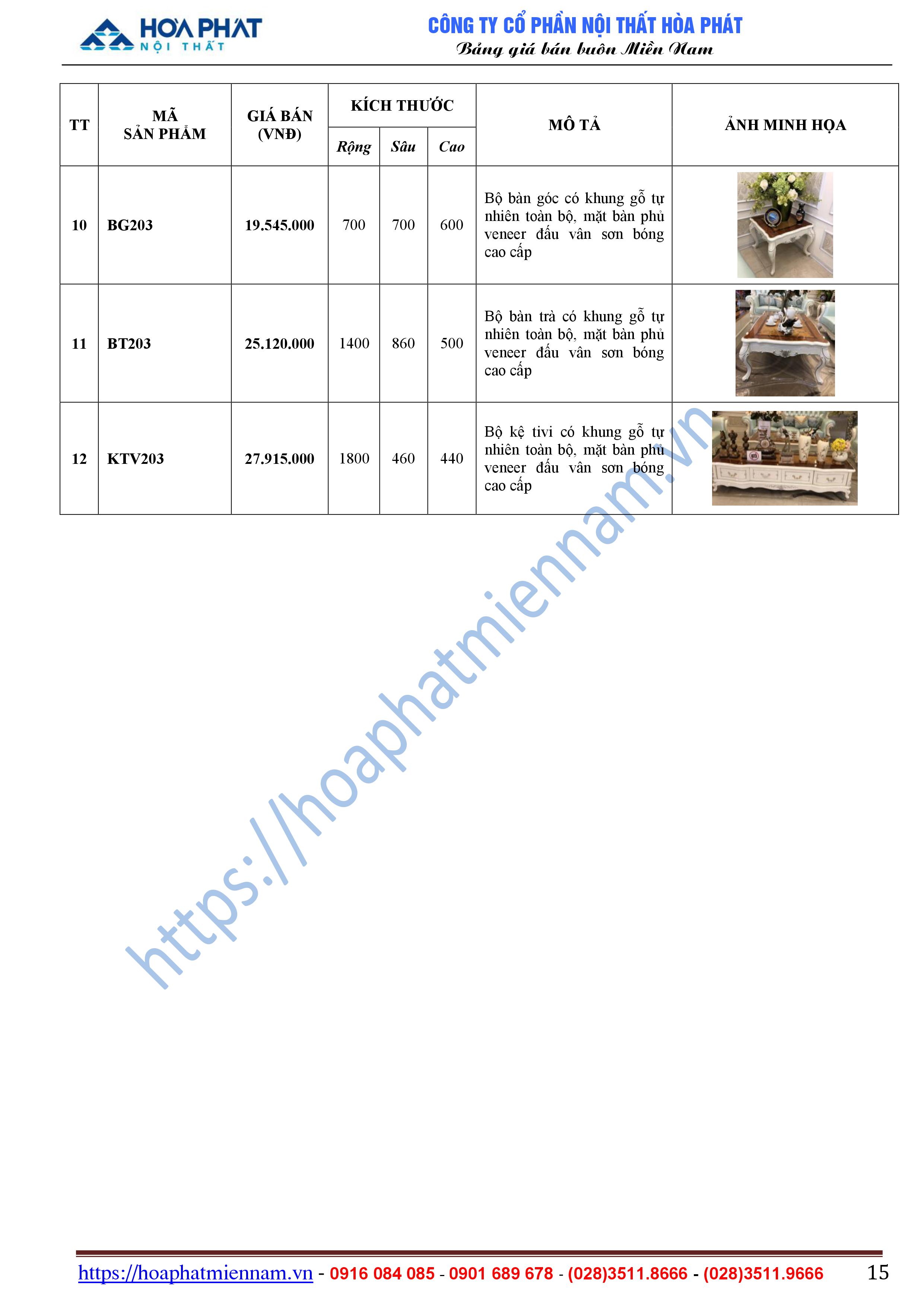 bang bao gia ban ghe phong khach Hoa Phat 15