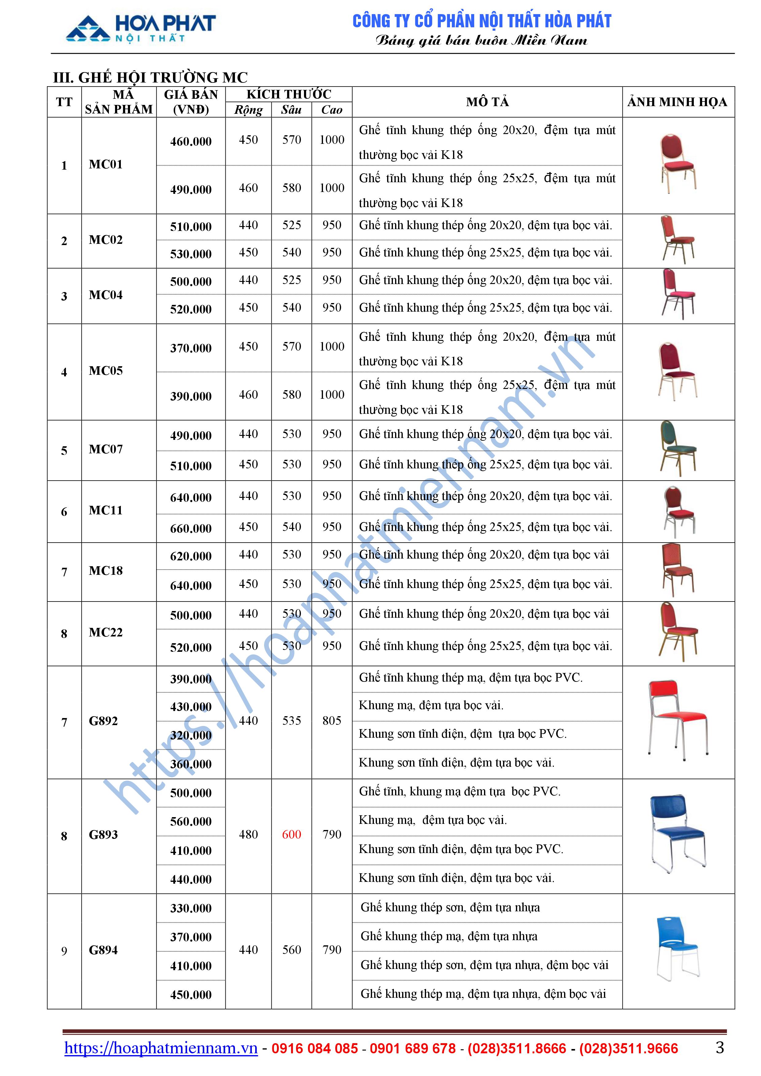 bang bao gia ghe hoi truong Hoa Phat 3