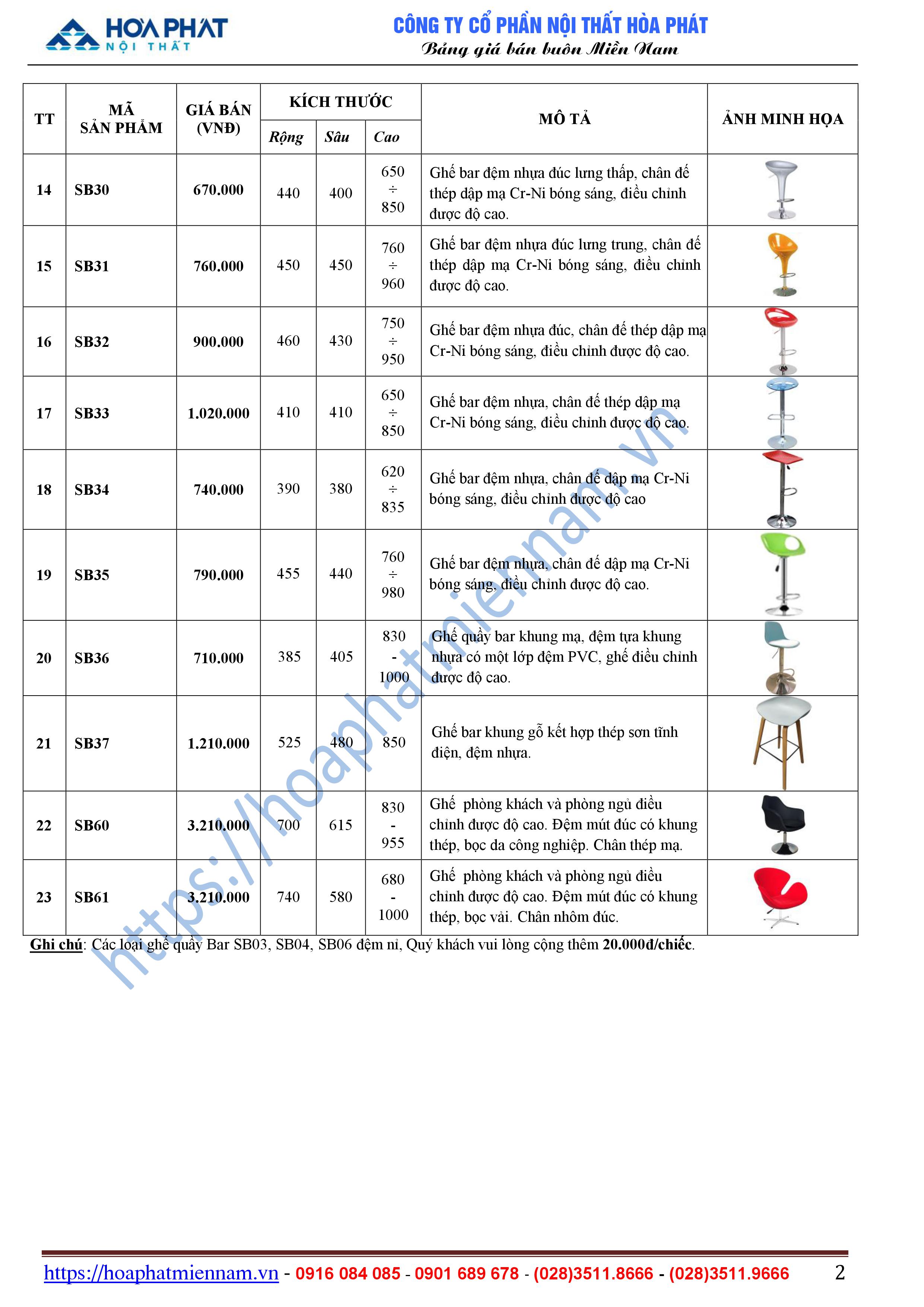 bang bao gia ghe quay bar Hoa Phat 2