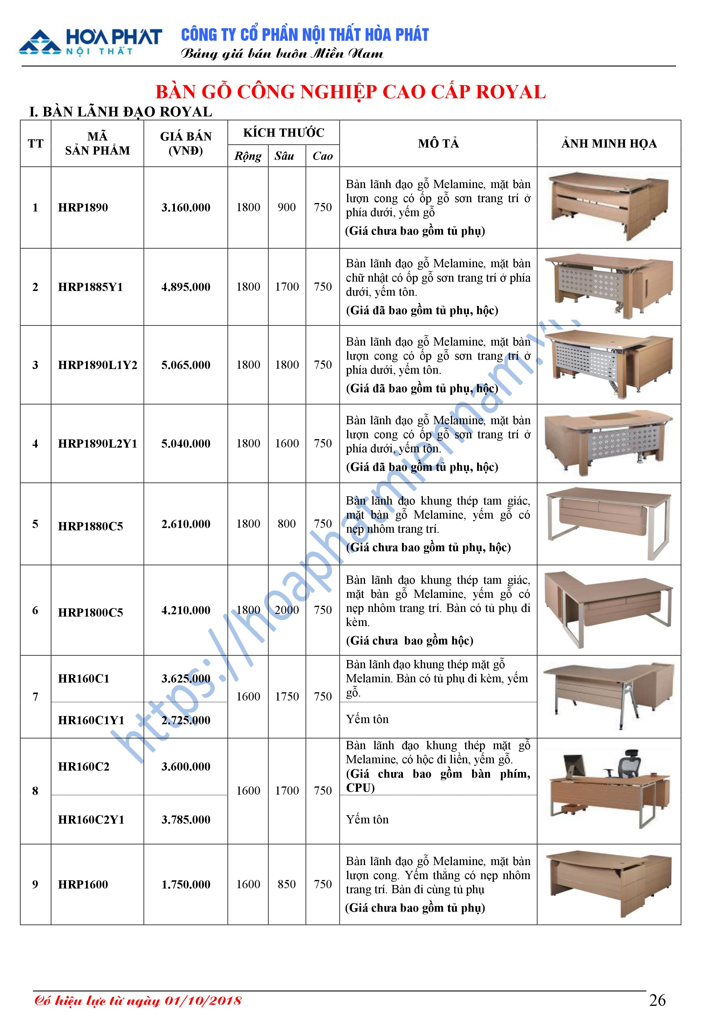 bao gia ban van phong hoa phat 10