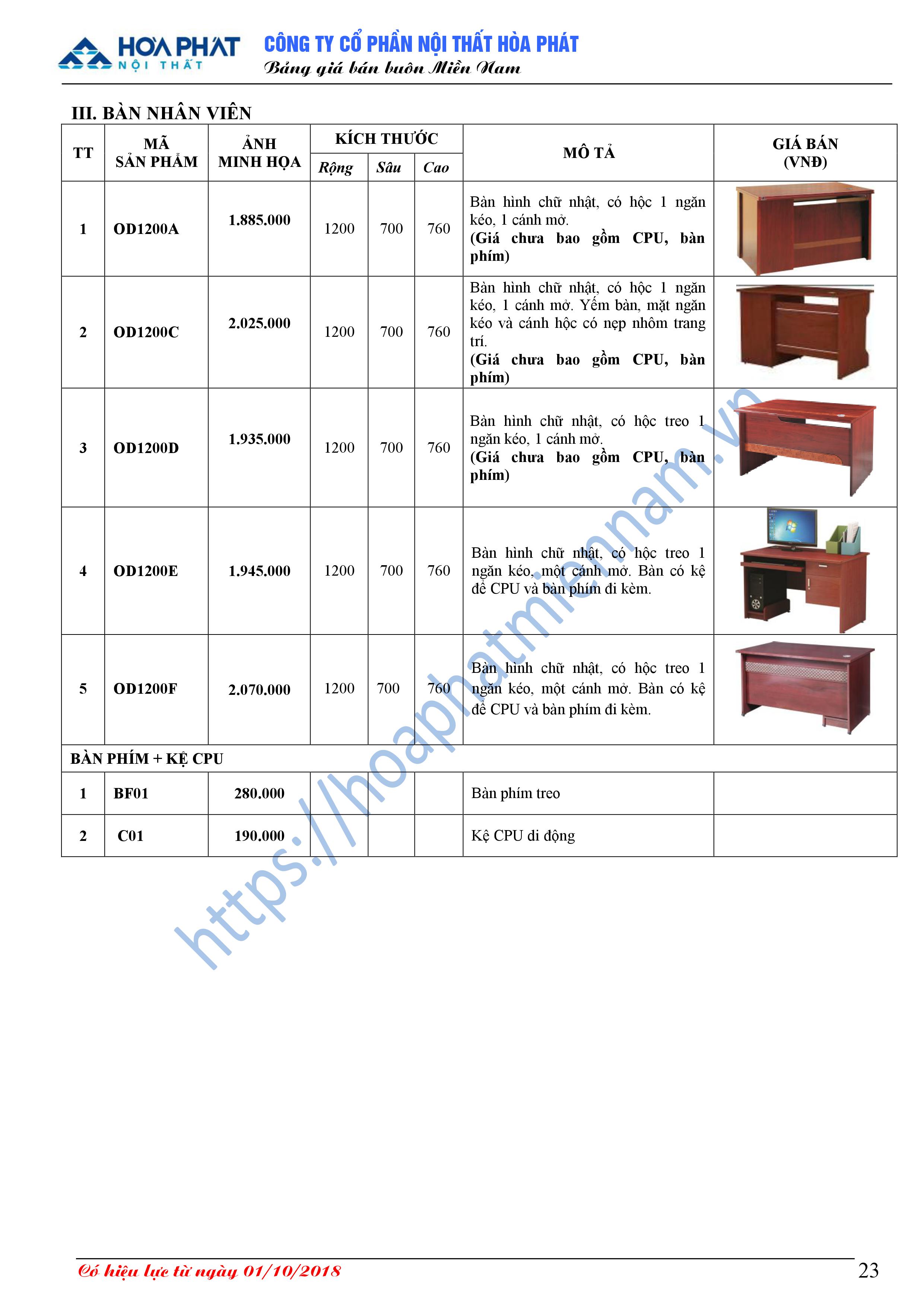 bao gia ban van phong hoa phat 7