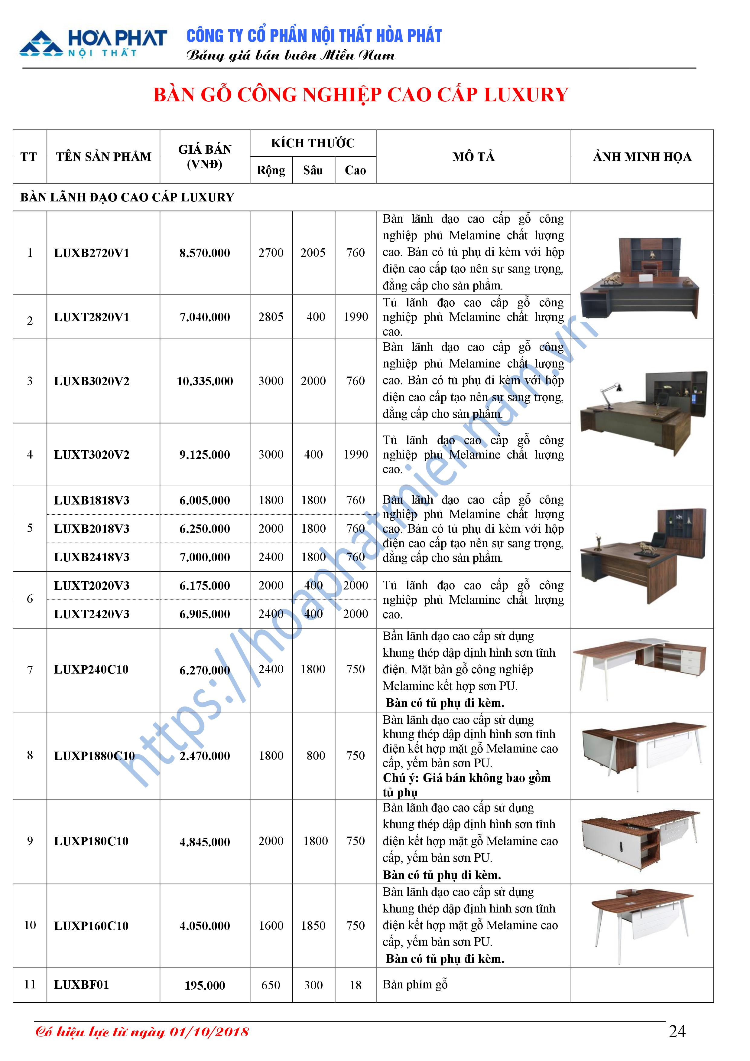 bao gia ban van phong hoa phat 8