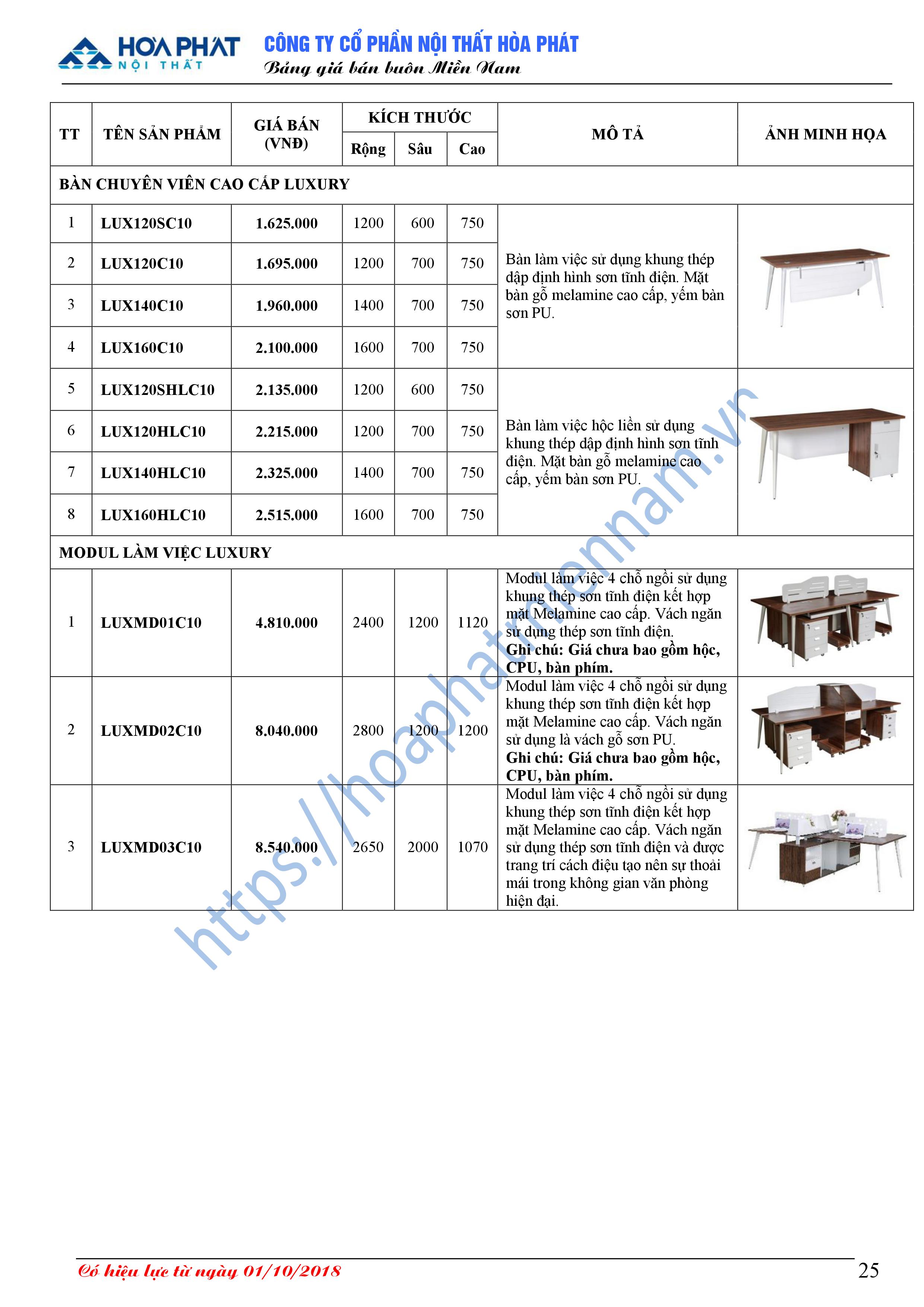 bao gia ban van phong hoa phat 9