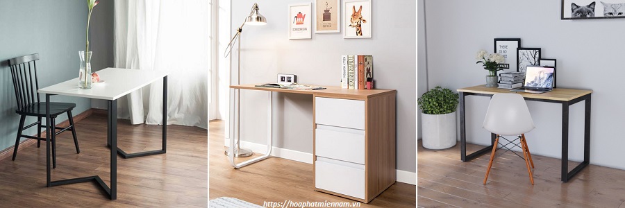 Bàn làm việc chân sắt mặt gỗ 2019