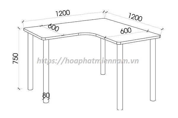 Chiều cao tiêu chuẩn cho bàn làm việc là 750 mm