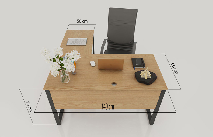 Kích thước chuẩn bàn làm việc chữ L là 120x140x75 cm