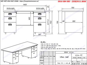 Bản vẽ thiết kế bàn ngăn kéo LC14