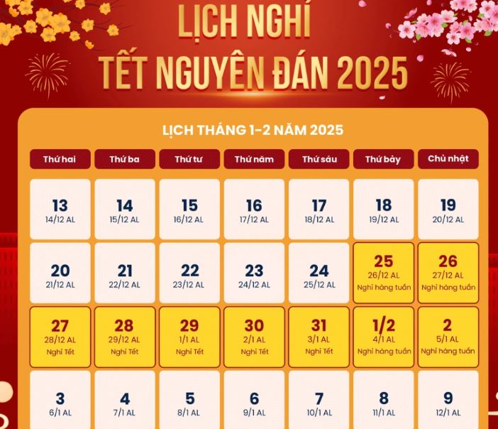 lịch nghỉ tết nguyên đán 2025