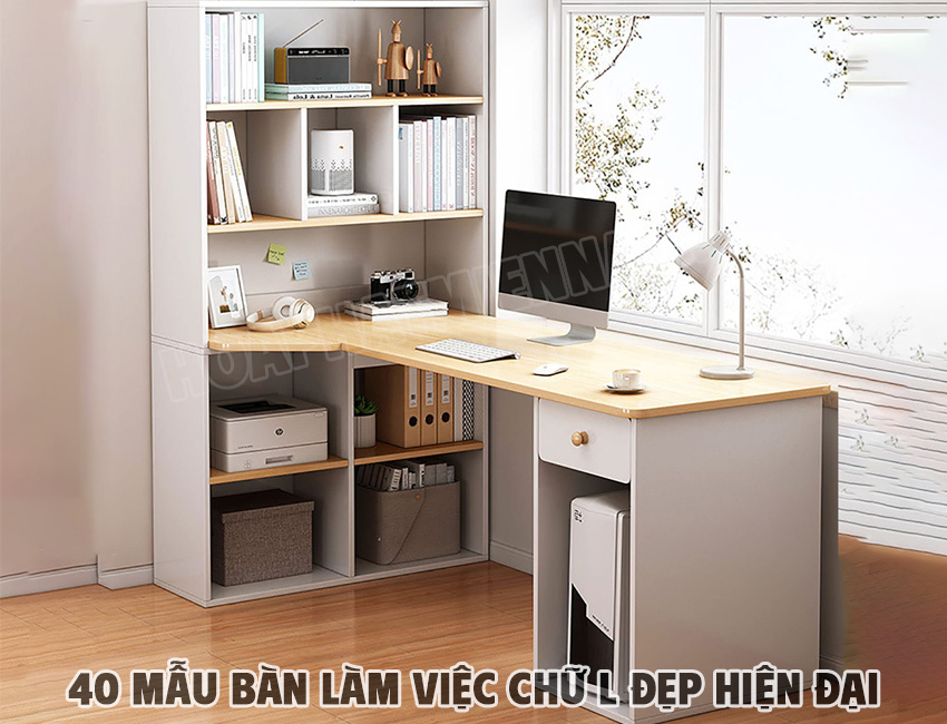 Bàn Làm Việc Chữ L Kết Hợp Kệ Sách