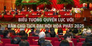 Biểu tượng quyền lực với bàn chủ tịch đại hội Hòa Phát 2025