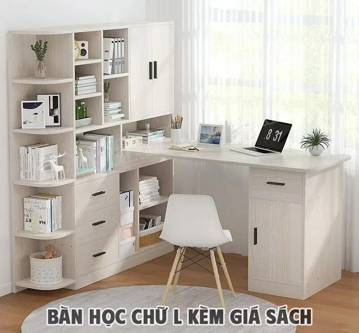 Cách Bố Trí Bàn Học Chữ L Kèm Giá Sách Hiệu Quả