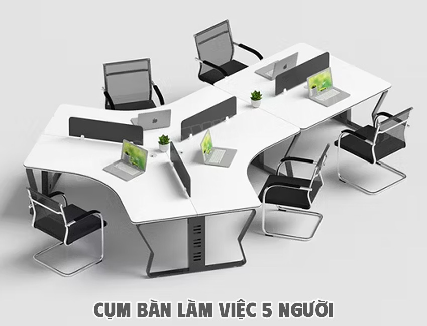 Tổng hợp 20 mẫu cụm bàn làm việc 5 người đẹp, đa năng dành cho văn phòng 2025