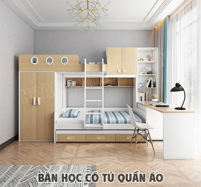 Bàn Học Có Tủ Quần Áo Tích Hợp Giường