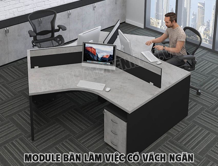 Mẫu Module Bàn Làm Việc Có Vách Ngăn Đẹp