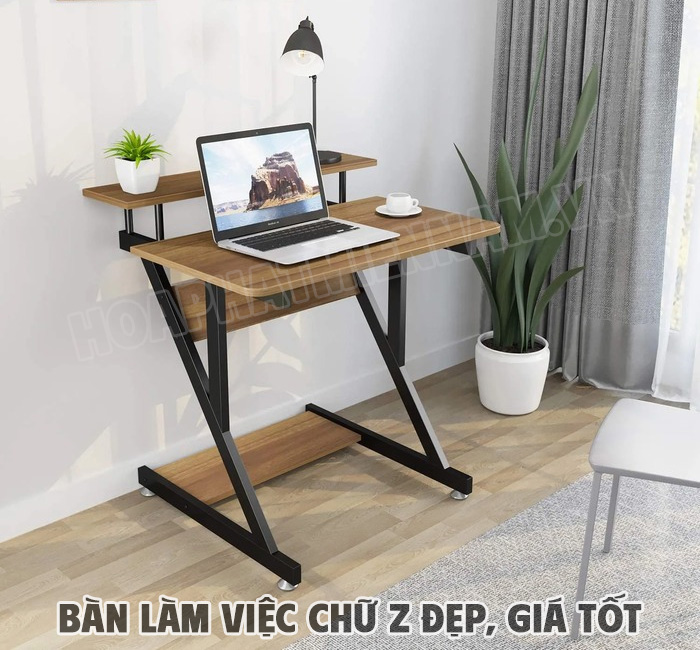 Bàn làm việc chữ Z có kệ sách