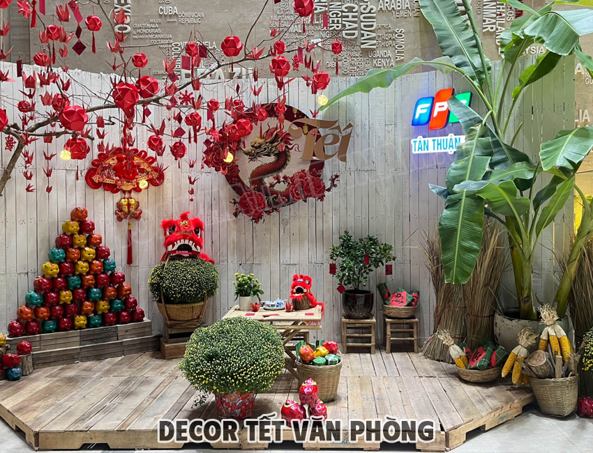 Decor Tết văn phòng theo phong cách hiện đại, tối giản