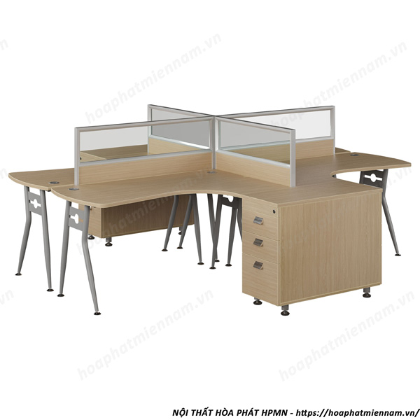 Bàn Làm Việc Chữ Thập Cho 4 Người Có Tủ HRMD04