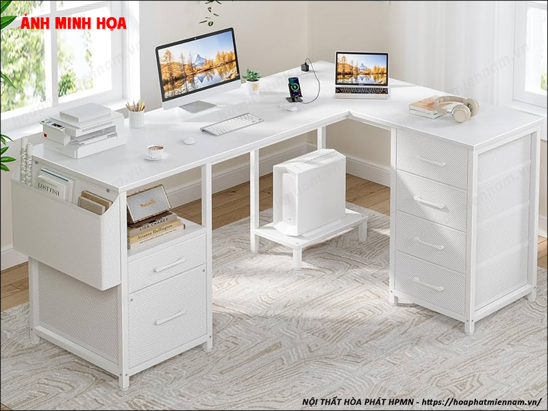 Bàn Làm Việc Chữ L Có Tủ Tài Liệu Tích Hợp