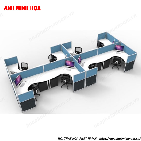Cụm bàn làm việc 8 người hình chữ U