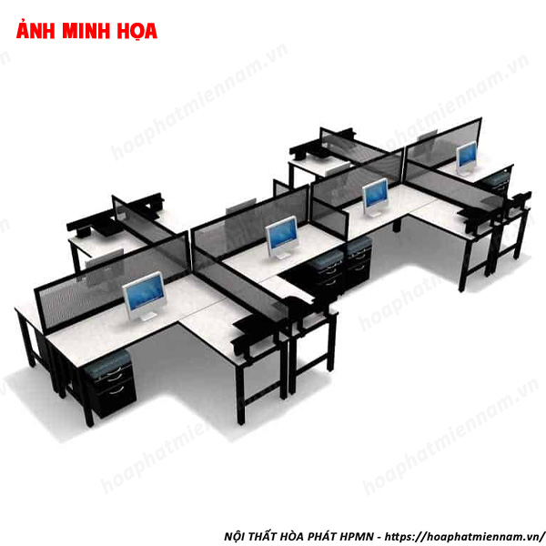 Cụm bàn làm việc 8 người hình chữ thập