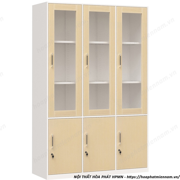 Tủ Hồ Sơ 3 Cánh Kính Khung Gỗ Có Khóa TU09K7GM