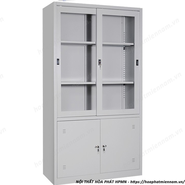 Tủ Sắt 2 Buồng Cánh Lùa Khung Kính Hòa Phát TU09K3GCK