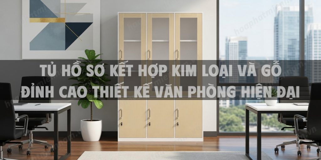Tủ hồ sơ kết hợp kim loại và gỗ đỉnh cao thiết kế văn phòng hiện đại 2026